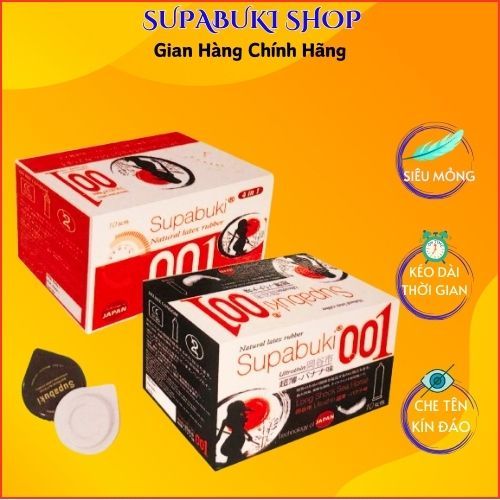 Combo Bao cao su kéo dài quan hệ siêu mỏng nhiều gel bcs có gai 001mm SUPABUKI chính hãng Nhật Bản (10 trơn+10 gai)