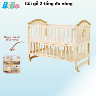Nôi cũi gỗ cho em bé tiện lợi cho mẹ và bé, nôi MK23-002 thiết kế lắp ghép linh hoạt có 4 bán kép tích hợp khóa bánh