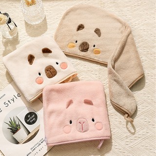 Khăn quấn tóc, mũ trùm đầu thấm nước làm khô tóc hình Capybara