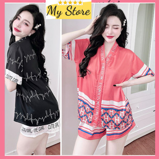 [ SALE RẺ LẺ MÀU ] Đồ bộ ngủ Pijama đùi vải lụa latin in 3D mềm mịn mát Freesize dưới 62kg MY STORE