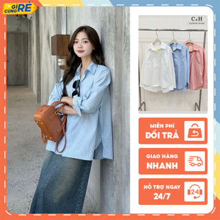 Áo sơ mi nữ Basic hai túi ngực dáng xuông rộng Ba Màu chất mềm C&H Clothing