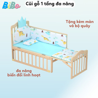 Nôi cũi gỗ thông cao cấp an toàn cho bé, Nôi cũi gỗ ghép giường đa năng ba chế độ tiện lợi cho mẹ và bé MK-001
