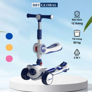 Xe trượt Scooter 2 trong 1 kết hợp chòi chân, tay đẩy chính hãng BBT Global 3 bánh an toàn