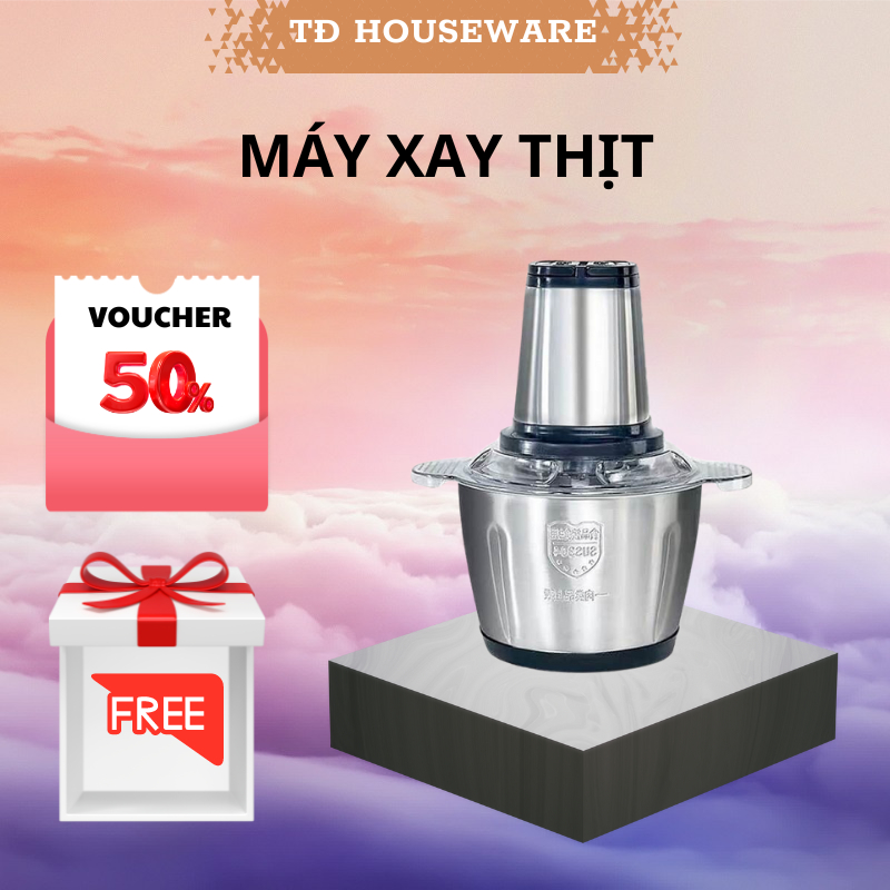 Máy Xay Thịt Đa Năng Cối Inox 2L Lưỡi Dao Thép Không Gỉ,Xay Sinh Tố Thịt , Xay Cua Cá, Rau Củ Hoa Quả