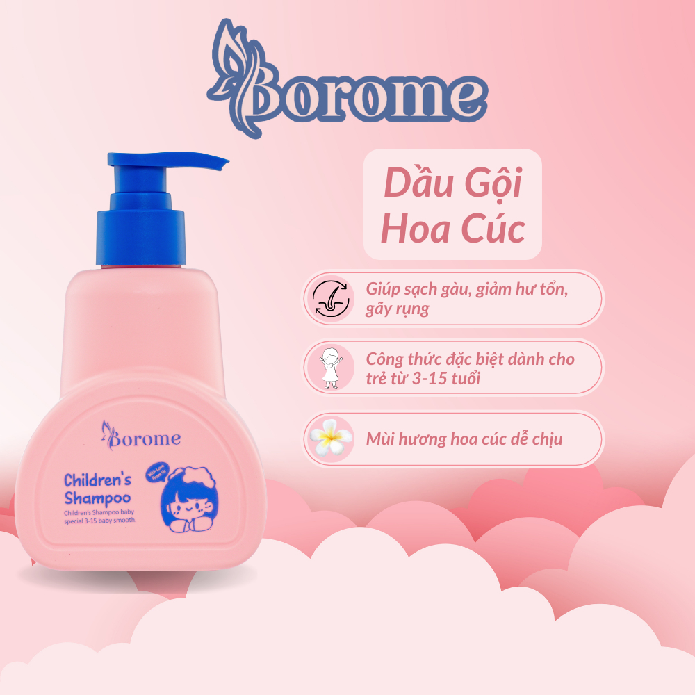 Dầu gội trẻ em Borome chiết xuất hoa cúc La Mã, không gây cay mắt dung tích 335ml