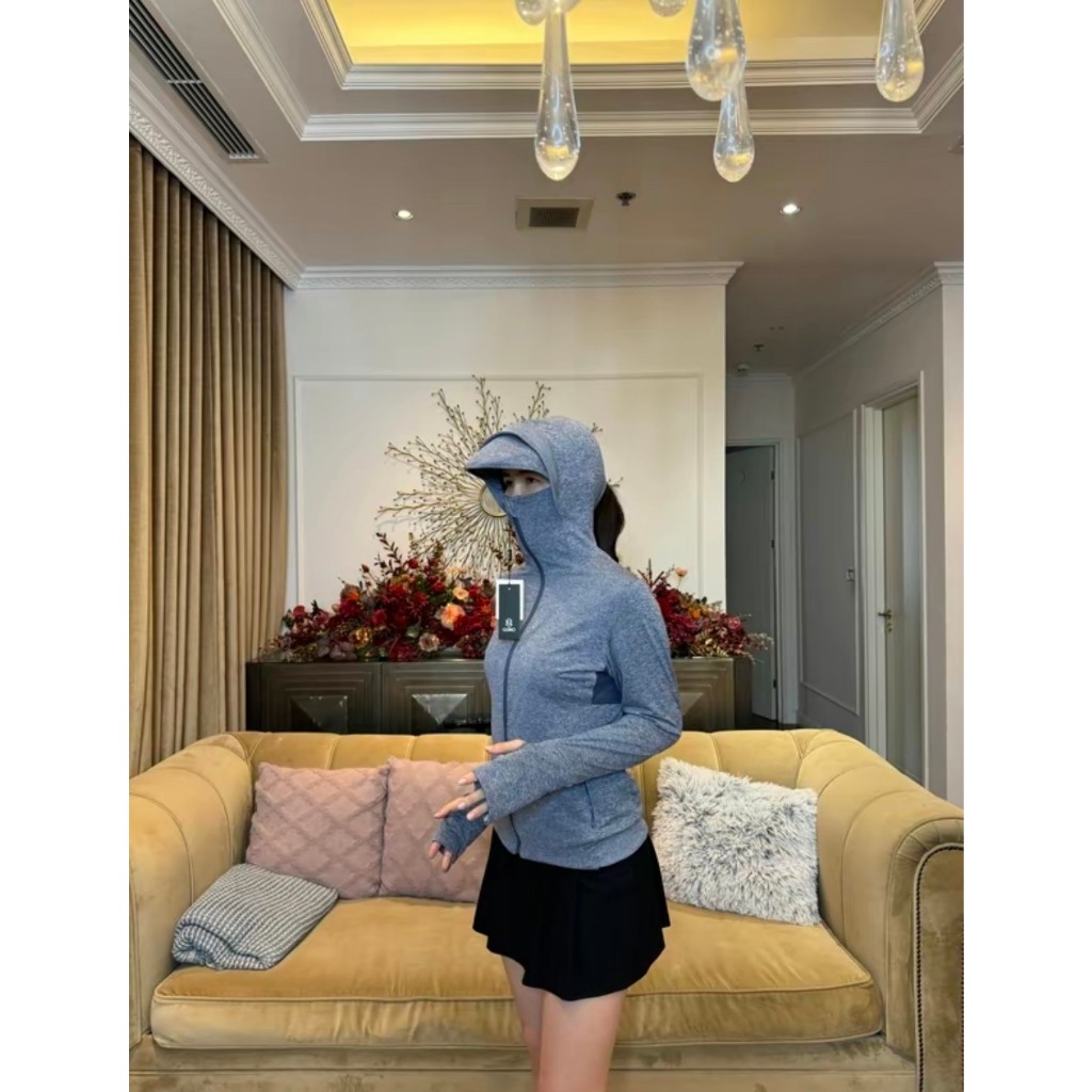 Áo chống nắng NỮ dáng ngắn GUNO che trán muối tiêu 2 lớp chính hãng 24HANU27/3HANU182