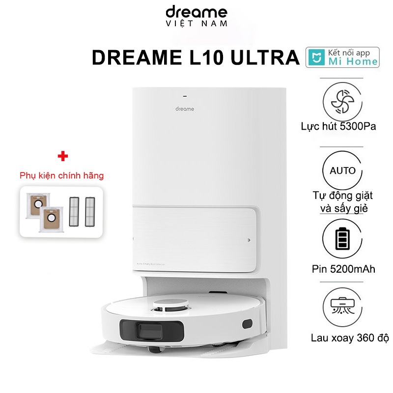 Robot Hút Bụi Lau Nhà Dreame L10 Ultra - Tự Động Giặt, Sấy Khô Giẻ - Tự Động Đổ Rác – Bản Quốc tế - Bảo Hành 12 Tháng