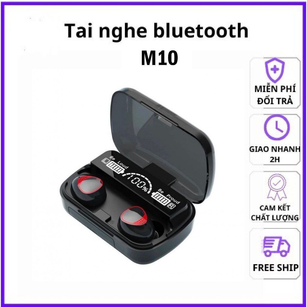 Tai nghe Bluetooth M10 Pro Phiên Bản 6 Giờ Nút Cảm Ứng Nhạy Chống Nước Chống Ồn Pin Trâu Bảo Hành 6 Tháng