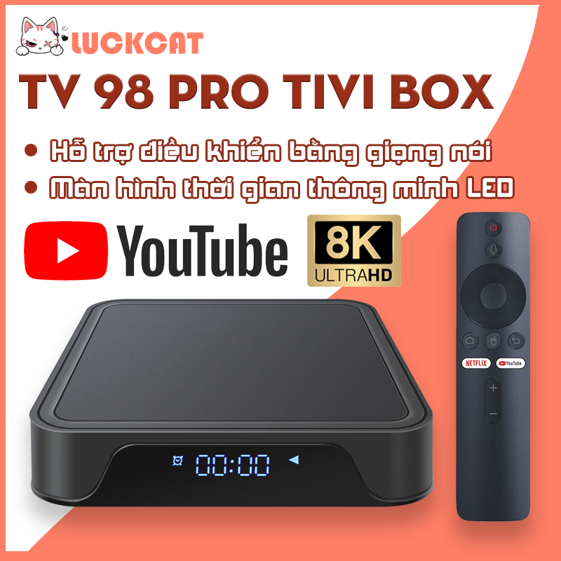 Box tivi android Giọng Nói Hiển thị thời gian LED 300 Kênh Miễn Phí TV 98 PRO Tiếng Việt Hát  Bluetooth tần số kép Giọn