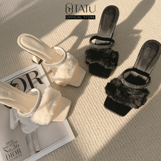 Giày Cao Gót  8p Thiết Kế Sang Trọng Lông Vũ Mang Đi Tiệc Siêu Lấp Lánh , Mang Noel, Guốc Nữ Phối Xoàn Cực XinhTatushoes