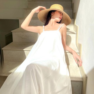 [CÓ ẢNH THẬT] Váy đầm maxi trắng 2s dây thắt tết dáng suông dài mặc mát mẻ mùa hè đi biển, du lịch, đi chơi
