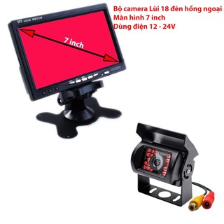 Bộ camera lùi xe tải, màn hình 7 inch ahd, camera lùi 18 hồng ngoại, dùng điện 12 - 24v hn06