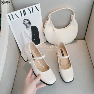 Giày cao gót nữ Hà Huyền Shoes quai kép khoá ngọc gót vuông 3cm - CG1825