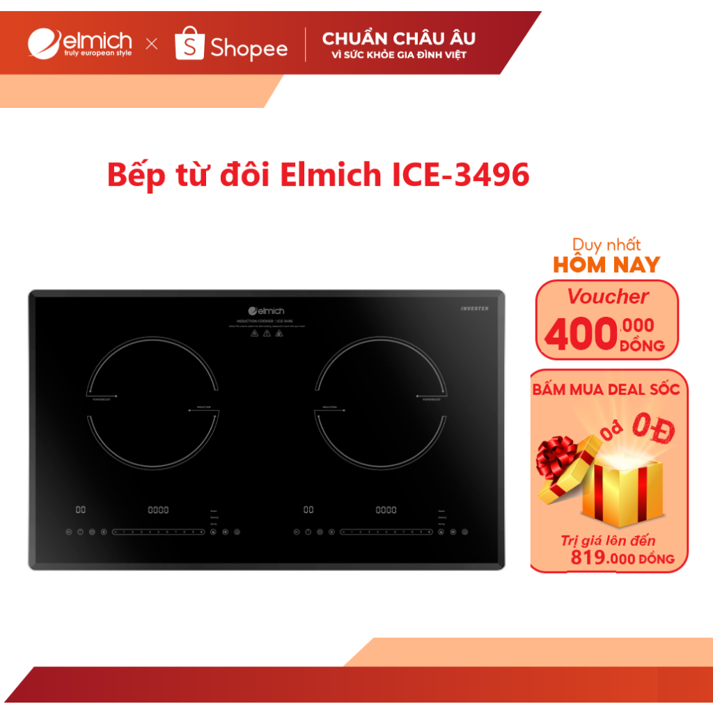 [Mã ELBSJBP03 giảm 12% đơn 500K] Bếp điện từ đôi Elmich ICE-3495OL/3496