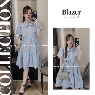 Váy bầu babydoll , đầm bầu thiết kế công sở 2 lớp kẻ sơ mi thanh lịch nhã nhặn hot hit cực xinh đầm bầu Elly