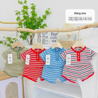 Bộ ngắn tay thun lạnh cổ trụ kẻ HĐ Cho bé 4 đến 15kg