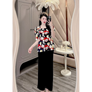 BỘ BÀ BA LỤA HOA 3D CỔ VUÔNG
