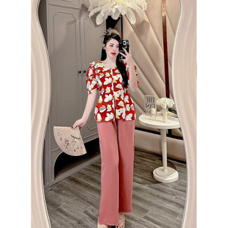 BỘ BÀ BA LỤA HOA 3D CỔ VUÔNG