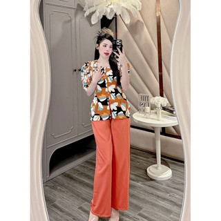 BỘ BÀ BA LỤA HOA 3D CỔ VUÔNG