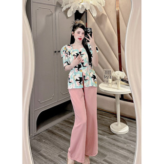 BỘ BÀ BA LỤA HOA 3D CỔ VUÔNG