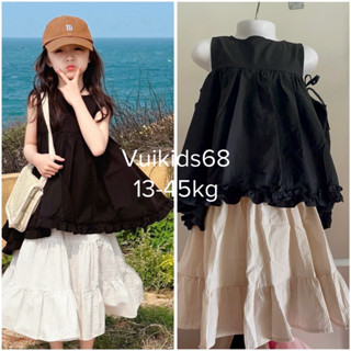 ( Ảnh thật) Đầm Váy bé gái. Set tiểu thư Vintage cho bé gái. Set áo đen kèm chân váy kẻ siêu sang cho bé 13-45kg