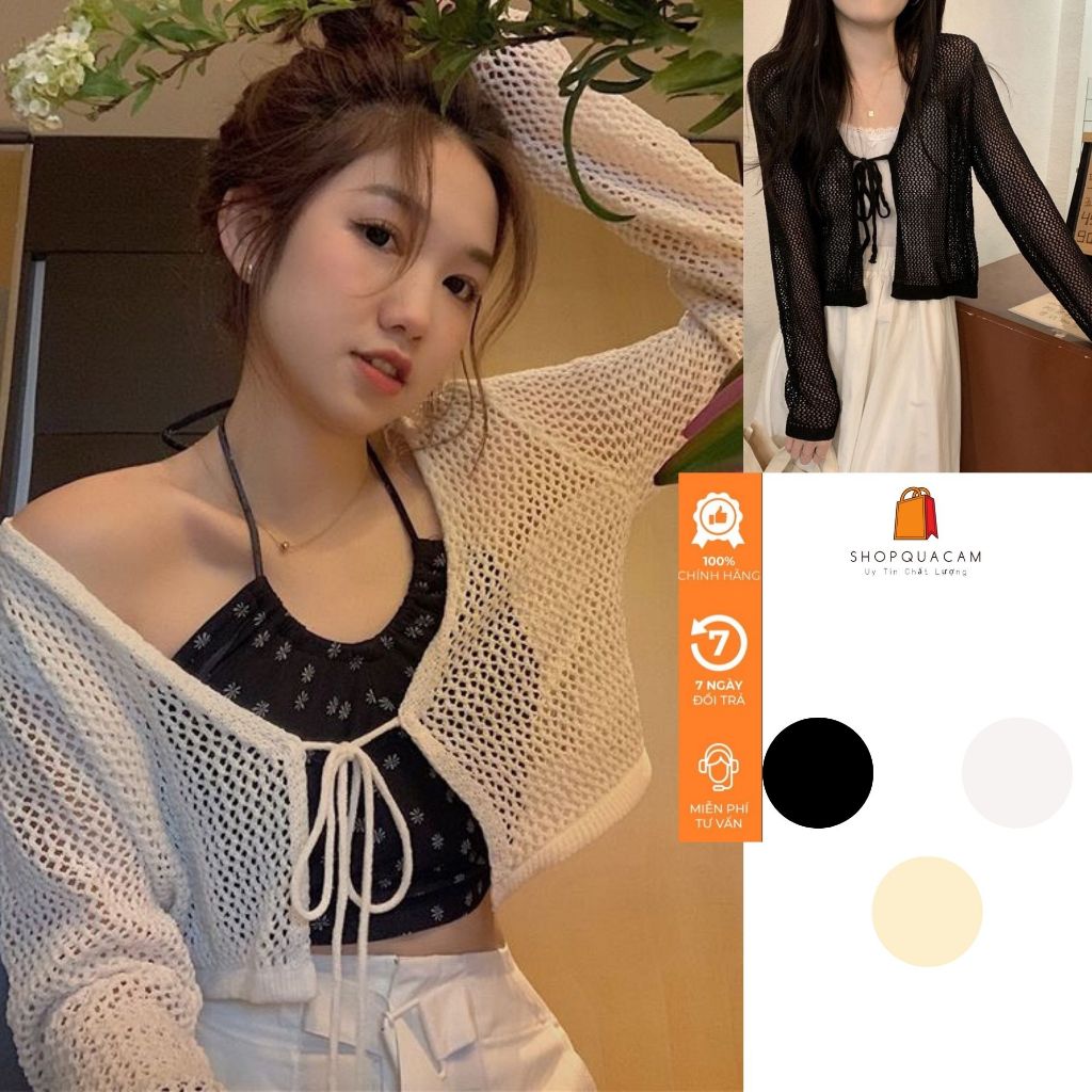 Áo Khoác Lưới Đan Cột Nơ, Áo Cadigan Dáng Croptop Tay Dài Cổ V Mặc Mùa Hè Phối 3 Màu Đơn Giản Phong Cách Hàn Quốc Shopqu | BigBuy360 - bigbuy360.vn
