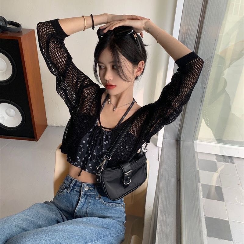 Áo Khoác Lưới Đan Cột Nơ, Áo Cadigan Dáng Croptop Tay Dài Cổ V Mặc Mùa Hè Phối 3 Màu Đơn Giản Phong Cách Hàn Quốc Shopqu | BigBuy360 - bigbuy360.vn