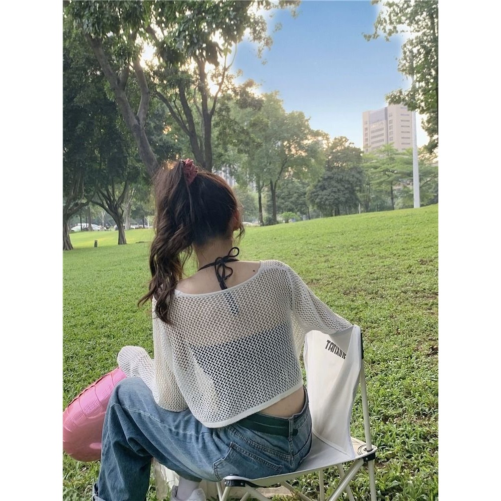 Áo Khoác Lưới Đan Cột Nơ, Áo Cadigan Dáng Croptop Tay Dài Cổ V Mặc Mùa Hè Phối 3 Màu Đơn Giản Phong Cách Hàn Quốc Shopqu | BigBuy360 - bigbuy360.vn