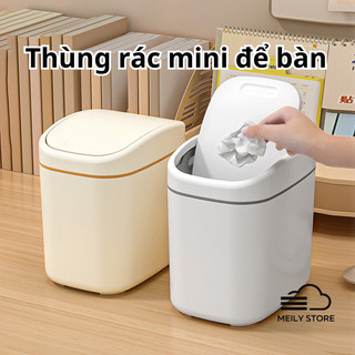 Thùng rác mini để bàn kiểu dáng hiện đại, sang trọng với nắp lật tiện lợi, chất liệu ABS cao cấp 2 màu trắng hồng