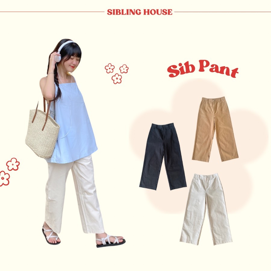 [Hoả Tốc Hcm] Thời Trang Mới 2024 Quần Cullotes Dài Vải Kaki Ống Suông Có Hai Túi Xinh Xắn Sib Pants - Sibling House