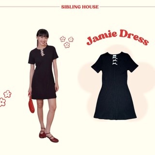 Đầm kiểu nữ form ôm xòe tay ngắn cổ tròn chất thun gân co giãn điểm nhấn đính nơ Jamie Dress - Sibling House