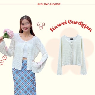 Áo cardigan tay dài form croptop cổ tròn thiết kế nút bọc Kawei Knit Cardigan - Sibling House