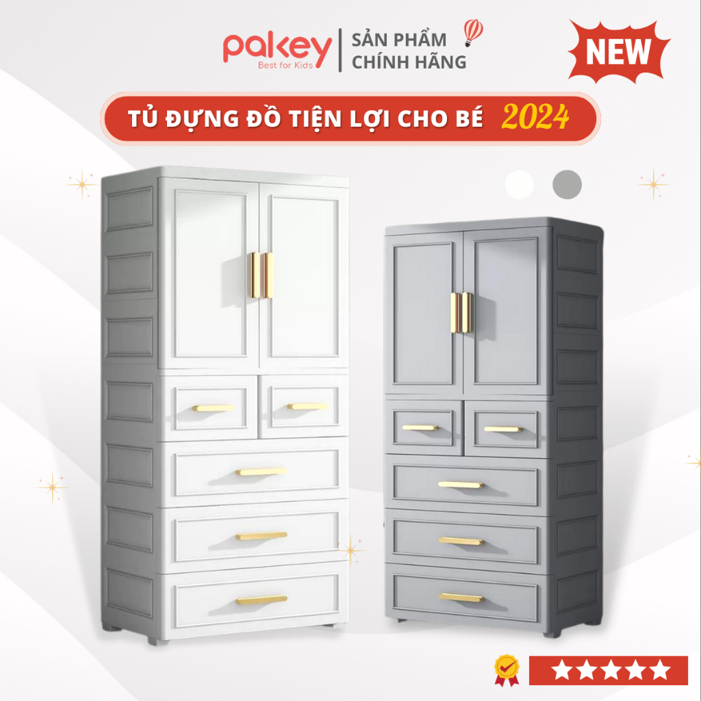 Tủ Quần Áo Cho Bé 5 Tầng Có Ngăn Treo, Tủ Nhựa Đựng Quần Áo Màu Sắc Sang Trọng, Bánh Xe Tiện Lợi, Sức Chứa Lớn - SK006