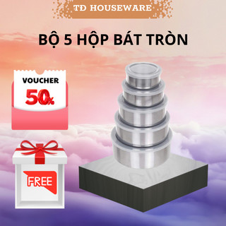 Bộ Đựng Thức Ăn Tròn 5 Món inox có nắp đậy tiện lợi