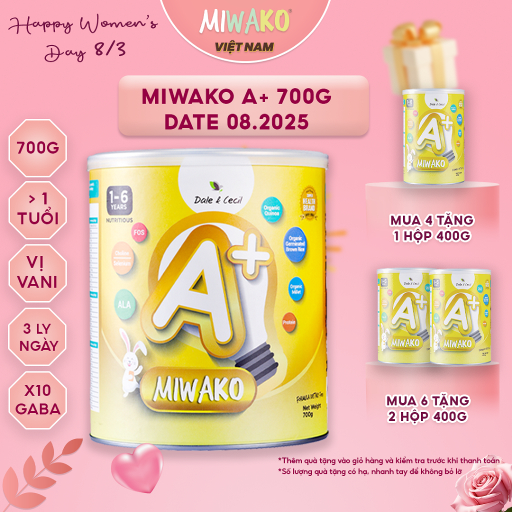Sữa Hạt Thực Vật Hữu Cơ MIWAKO A+ 700g Vị Vani - Miwako Việt Nam