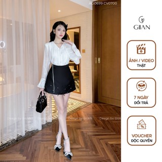 Chân váy ngắn Giian dáng A tiểu thư ôm eo thiết kế trang trí nơ đính đá chất liệu tafta cao cấp  - CV0700 AO0699