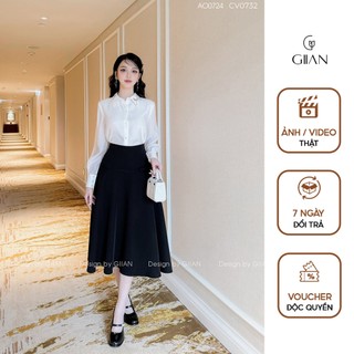 Chân váy dài Giian dáng xòe đen basic công sở thiết kế đường can ly đính nơ cao cấp vải trượt mềm mịn - CV0732 AO0724