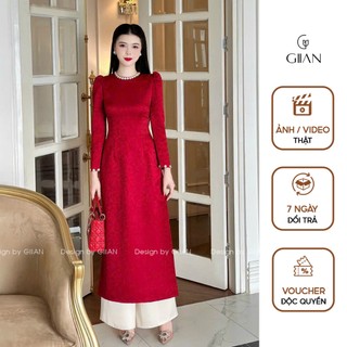 Áo dài truyền thống lụa gấm thiết kế đính ngọc cổ ngọc chính hãng Giian - AD0576