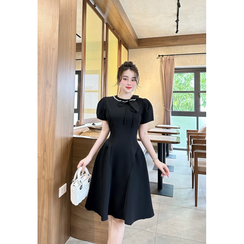 Váy thời trang thiết kế có nơ cổ body - vải Hàn Top 1 v86 (HOT)