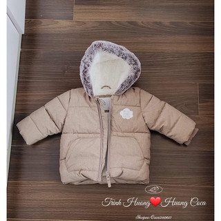 Áo phao nâu tai gấu lót lông bé trai bé gái