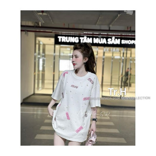Áo phông Miu Miu đính nổi siêu đẹp còn trắng