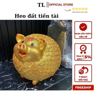 Heo đất, lợn đất tiền tài, ống lợn tiết kiệm màu vàng ánh kim mang lại may mắn tiền tài