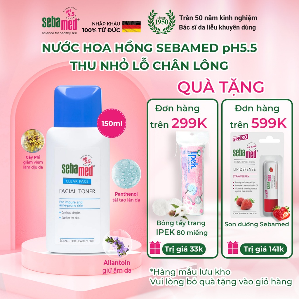 [HSD 30.09.2024] Nước hoa hồng cân bằng, se khít lỗ chân lông Sebamed Facial Toner pH5.5 (150ml)