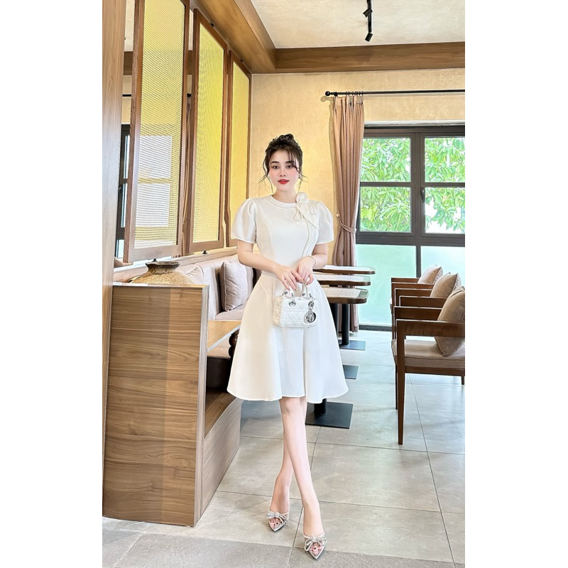 Váy thời trang thiết kế có nơ cổ body - vải Hàn Top 1 v86 (HOT) | BigBuy360 - bigbuy360.vn