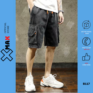 Quần short jean nam ống rộng túi hộp cạp chun co giãn XMAX, quần lửng đùi bò nam cargo pant B117