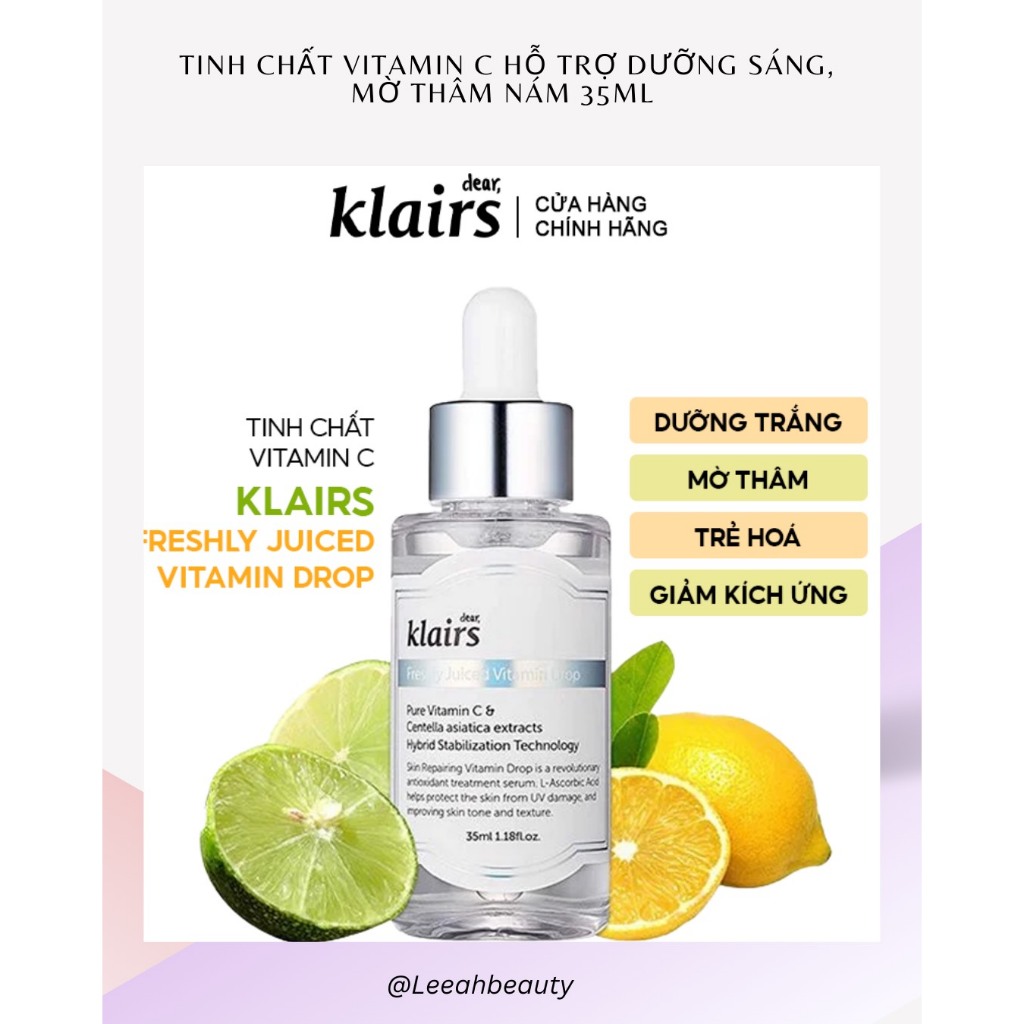 Tinh Chất Vitamin C Hỗ Trợ Dưỡng Sáng, Mờ Thâm Nám Dành Cho Da Dễ Kích Ứng Klairs Freshly Juiced Vitamin Drop 35ml
