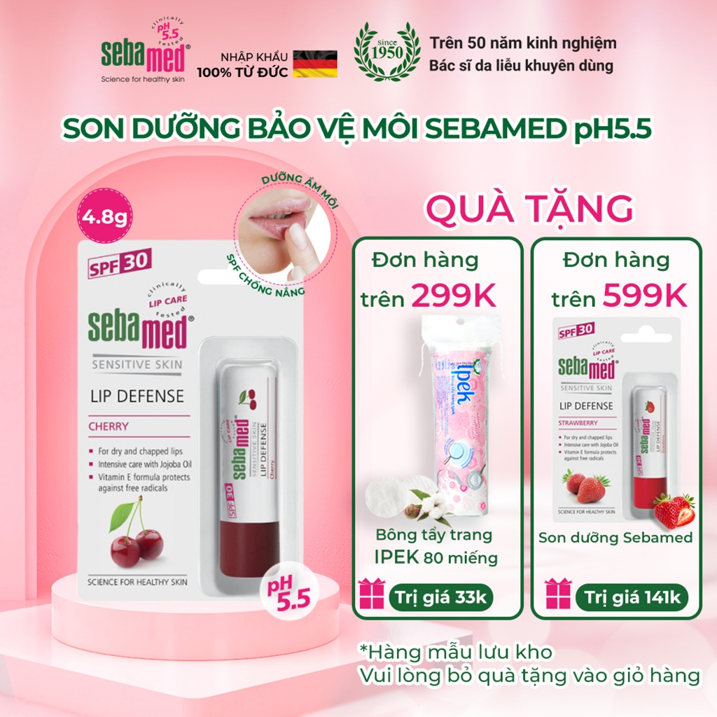 Son dưỡng bảo vệ, chống khô và chống nứt môi hương Cherry Sebamed Sensitive Skin Lip Defense Cherry (4.8g)