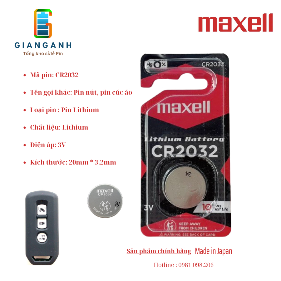 CR2032 Pin 3v Lithium Maxell (Loại Vỉ 1viên)