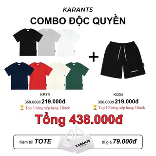 [Combo Độc Quyền Karants] Áo Thun Trơn + Quần Short Nỉ Karants Local Brand Form Oversize - KR79 + KQ04 Đen