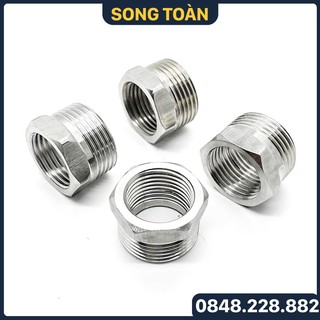 Cà Rá Inox 21 27 34, Nối Ren Trong Ren Ngoài Inox Bóng 201